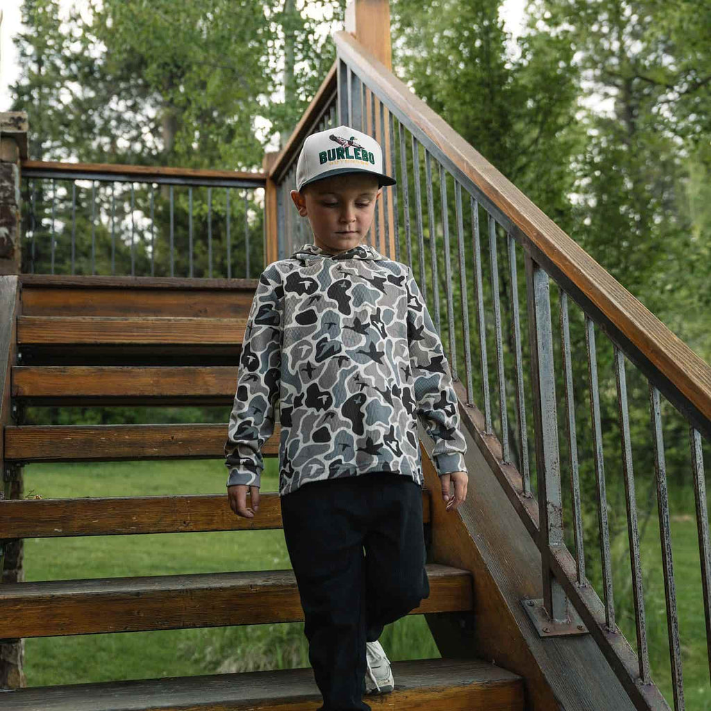 BURLEBO Mallard Mayhem Camo youth thermal hoodie view 2