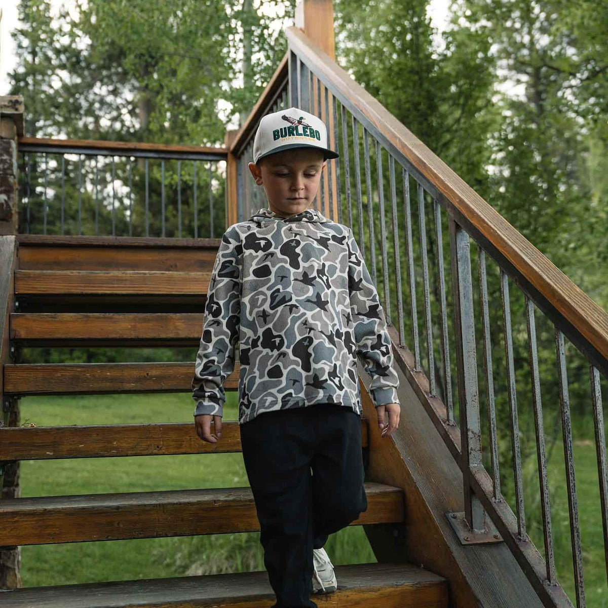 BURLEBO Mallard Mayhem Camo youth thermal hoodie view 2