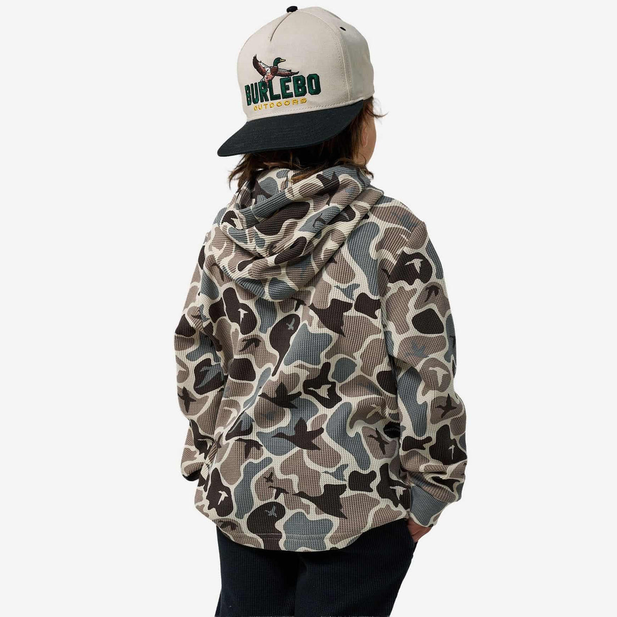 BURLEBO Mallard Mayhem Camo youth thermal hoodie view 3