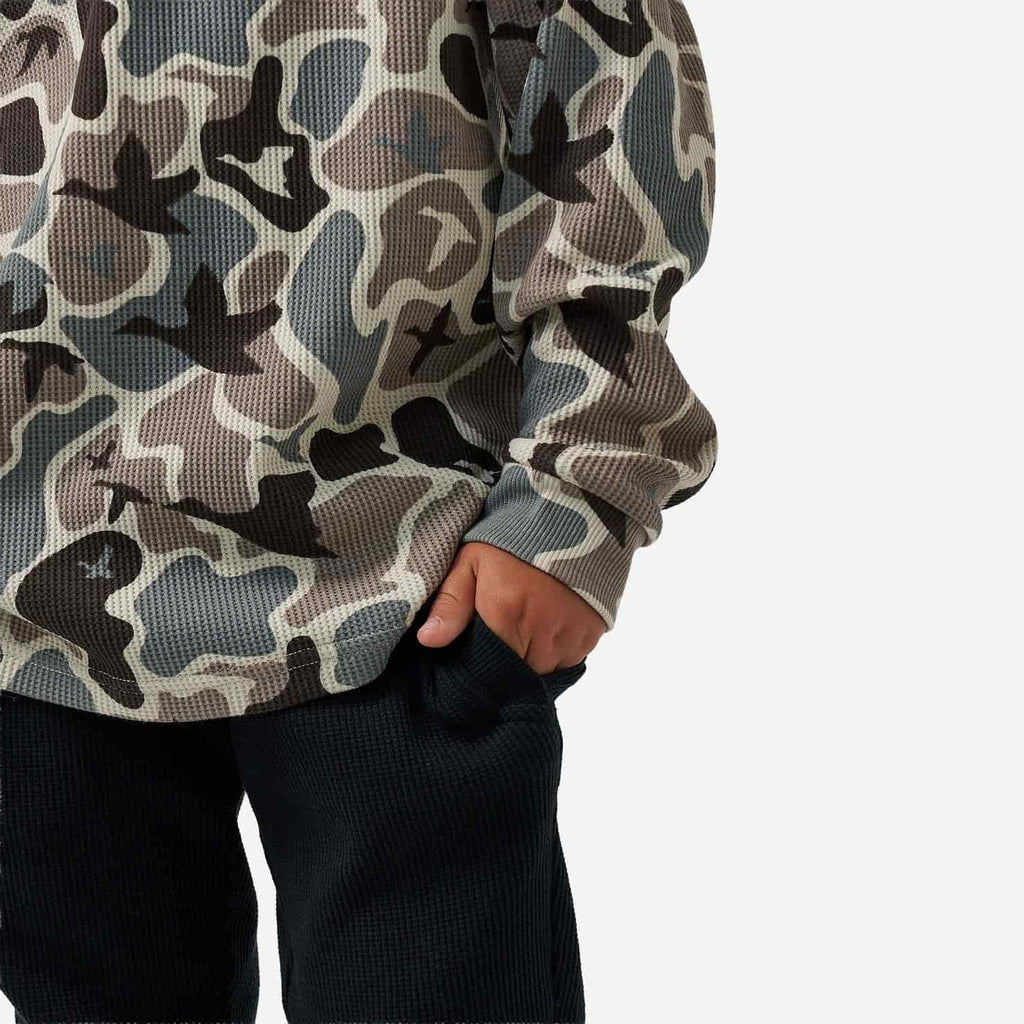 BURLEBO Mallard Mayhem Camo youth thermal hoodie view 4