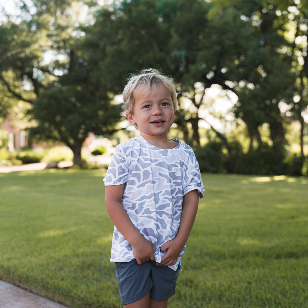 BURLEBO Youth White Camo performance shirt detail