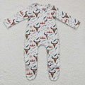 Baby boys' western cow-print long-sleeve zip footie romper