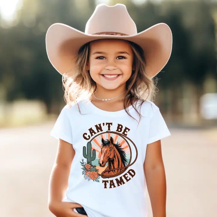 Can't Be Tamed Horse Youth Western Rodeo Tee Shirt