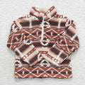 Kids' brown, rust, and cream Aztec sherpa quarter-zip pullover