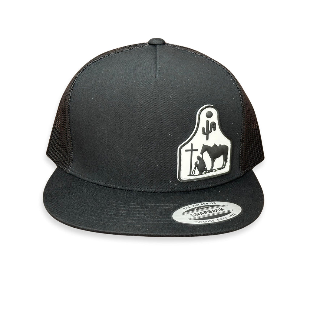 Cactus Alley Cowboy at the Cross black mesh snapback cap front view