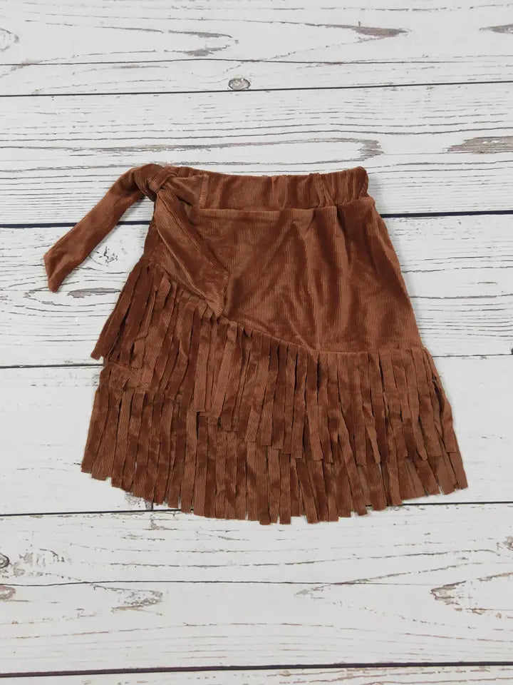 Brown Corduroy Fringe Skirt