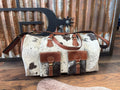 Challenger cowhide and tan leather western weekender duffle bag