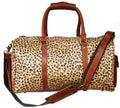 Challenger leopard print woven weekender duffle bag with leather accents