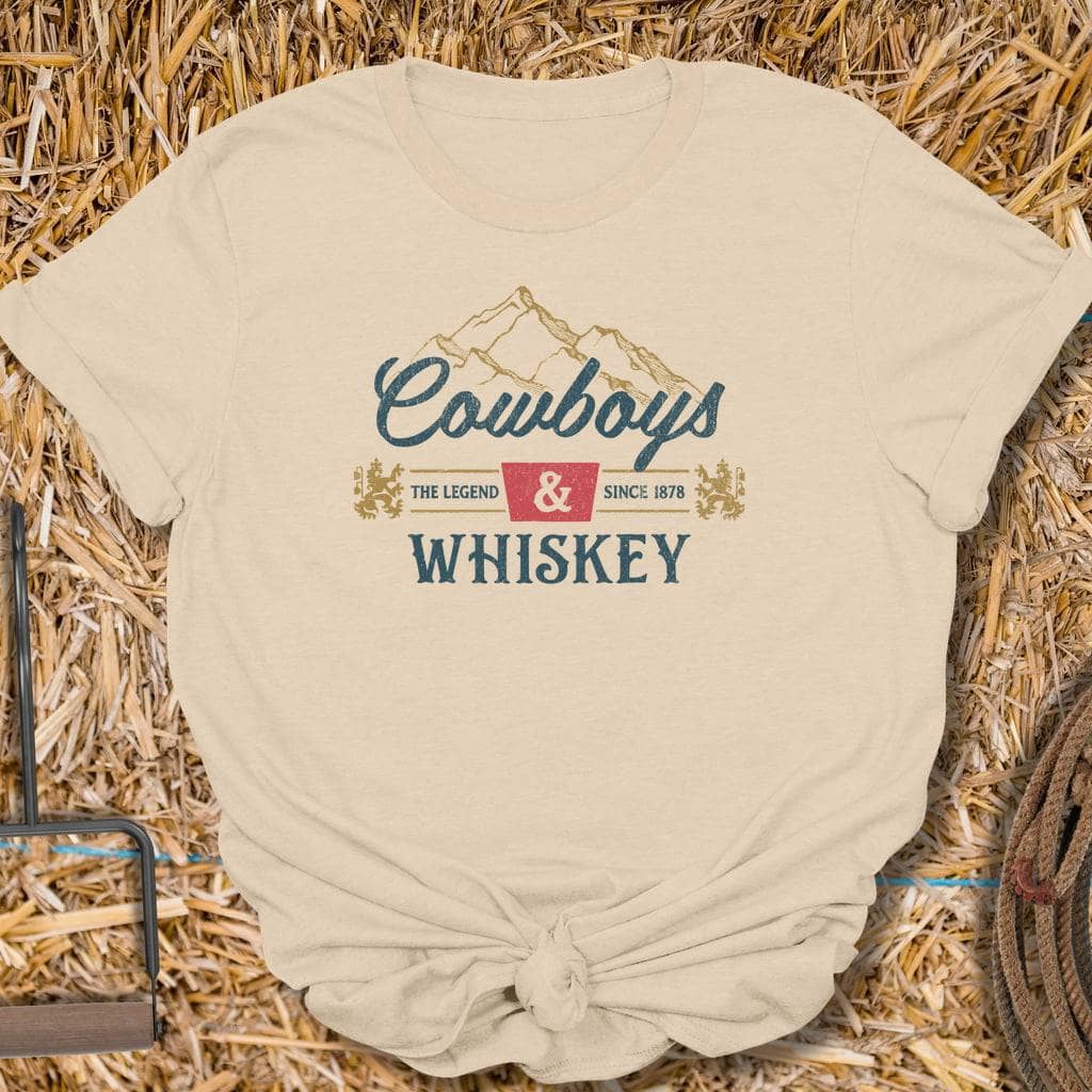 Cowboys and Whiskey vintage Western graphic tee in sand