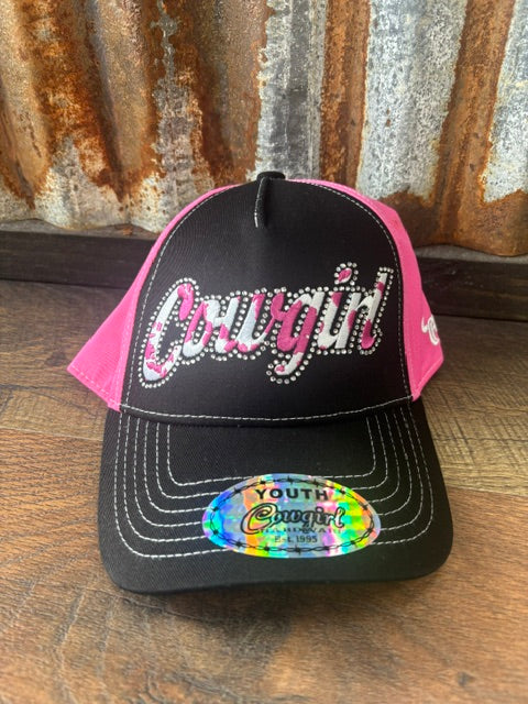 Cowgirl Hardware youth Sassy Cowgirl black and pink rhinestone cap