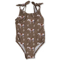 Cowkid Almond Ranch Horse Girls' One-Piece Swimsuit