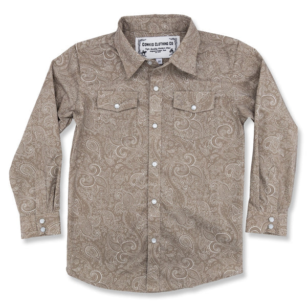 Cowkid Beige Paisley Long Sleeve Pearl Snap