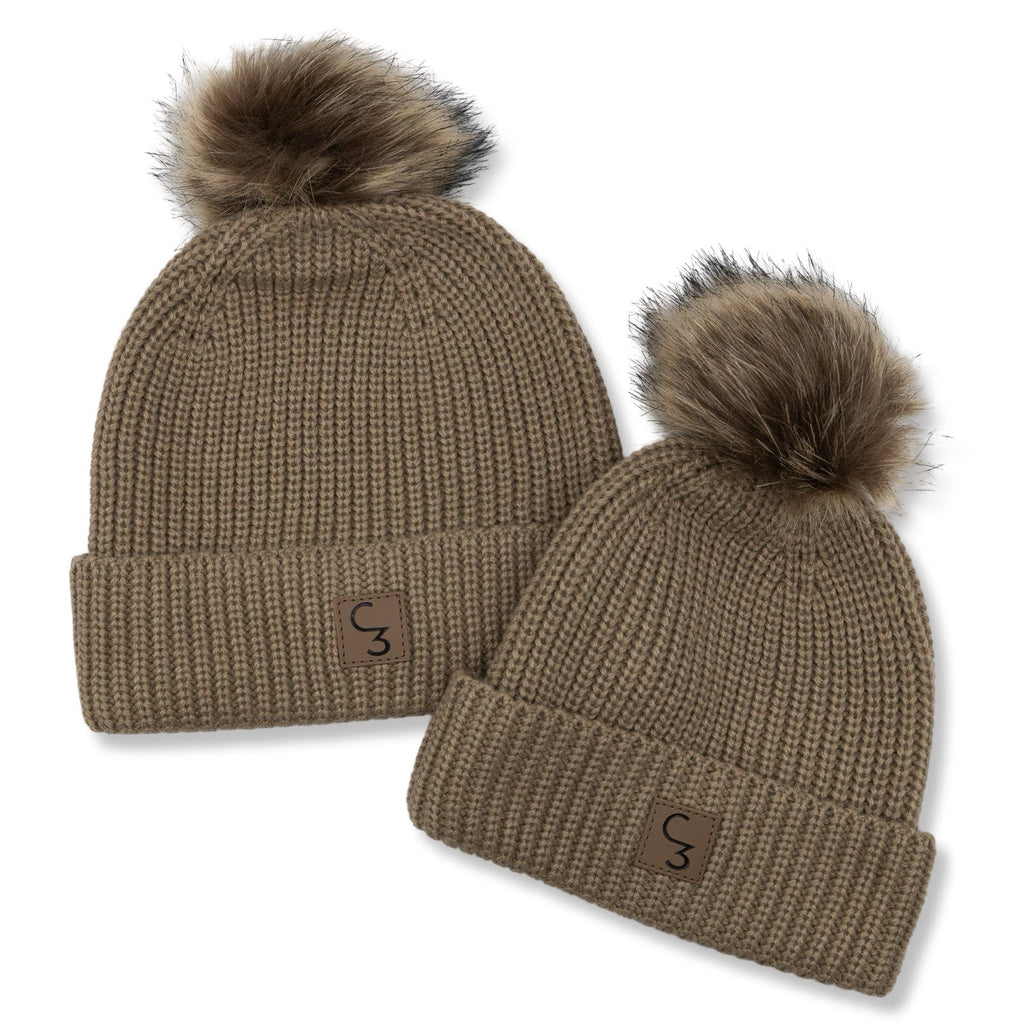 Cowkid Beige Pom Adult Beanie, supplier view 2