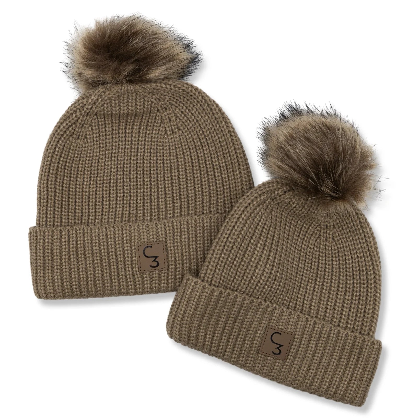 Cowkid Beige Pom Adult Beanie