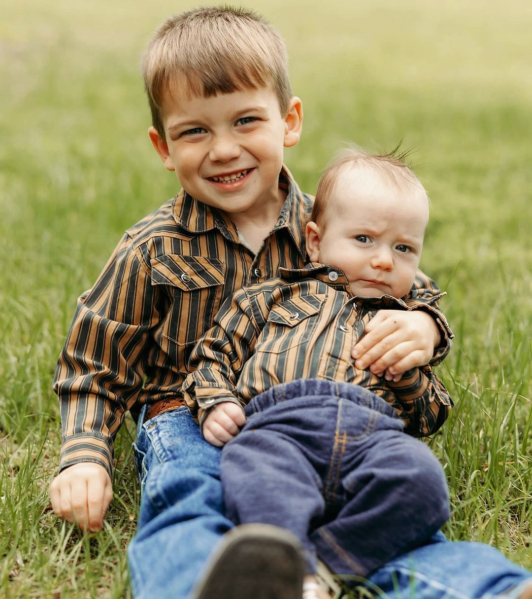 Cowkid Black & Gold Stripe Long Sleeve Pearl Snap Onesie, supplier view 2