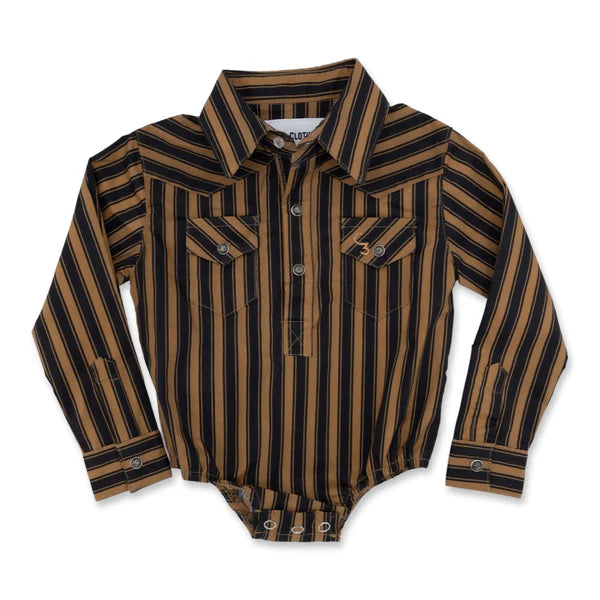 Cowkid Black & Gold Stripe Long Sleeve Pearl Snap Onesie