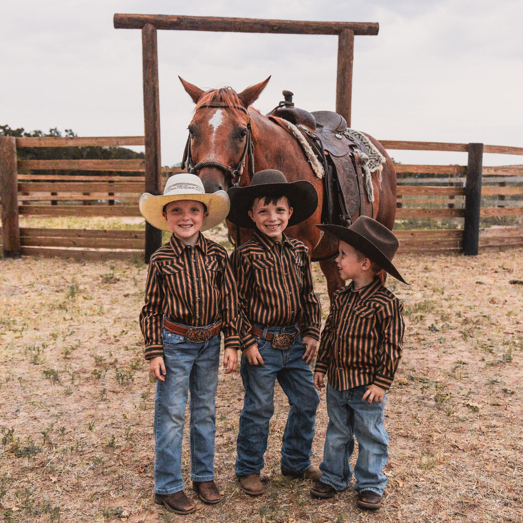 Cowkid Black & Gold Stripe Long Sleeve Pearl Snap, supplier view 3