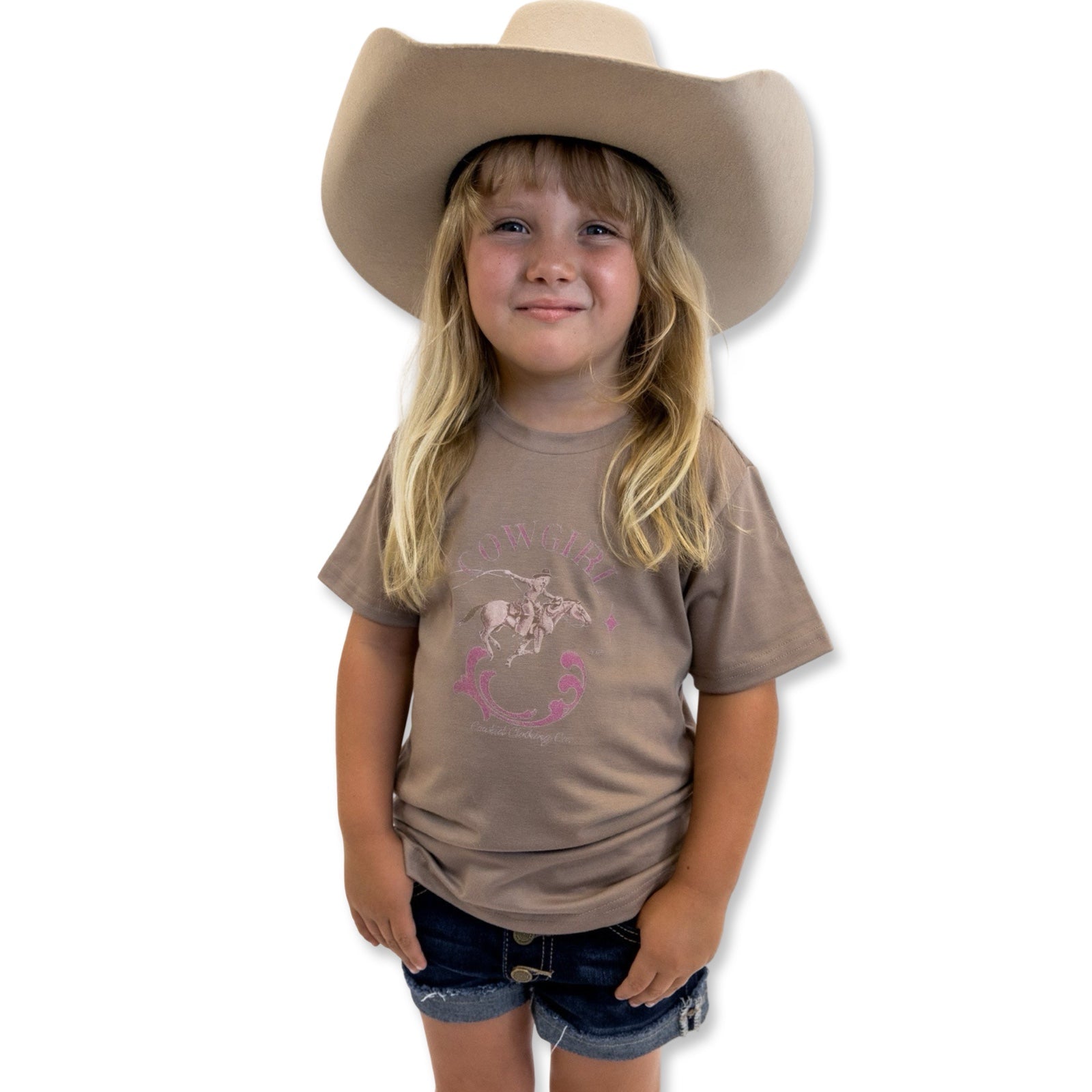 Cowkid Cowgirl Pink/Tan Kids' T-Shirt, supplier view 2