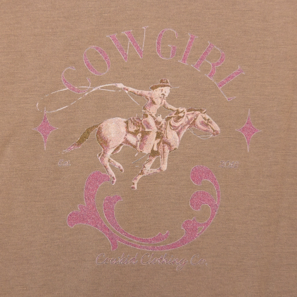 Cowkid Cowgirl Pink/Tan Kids' T-Shirt, supplier view 3
