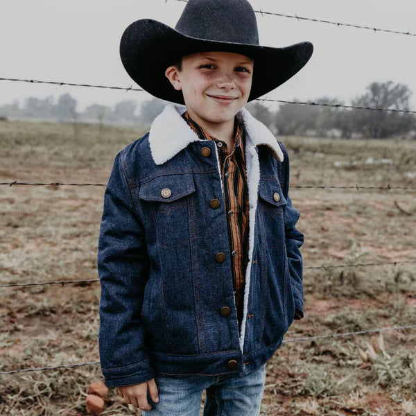 Cowkid Dark Denim Jacket with Sherpa Lining