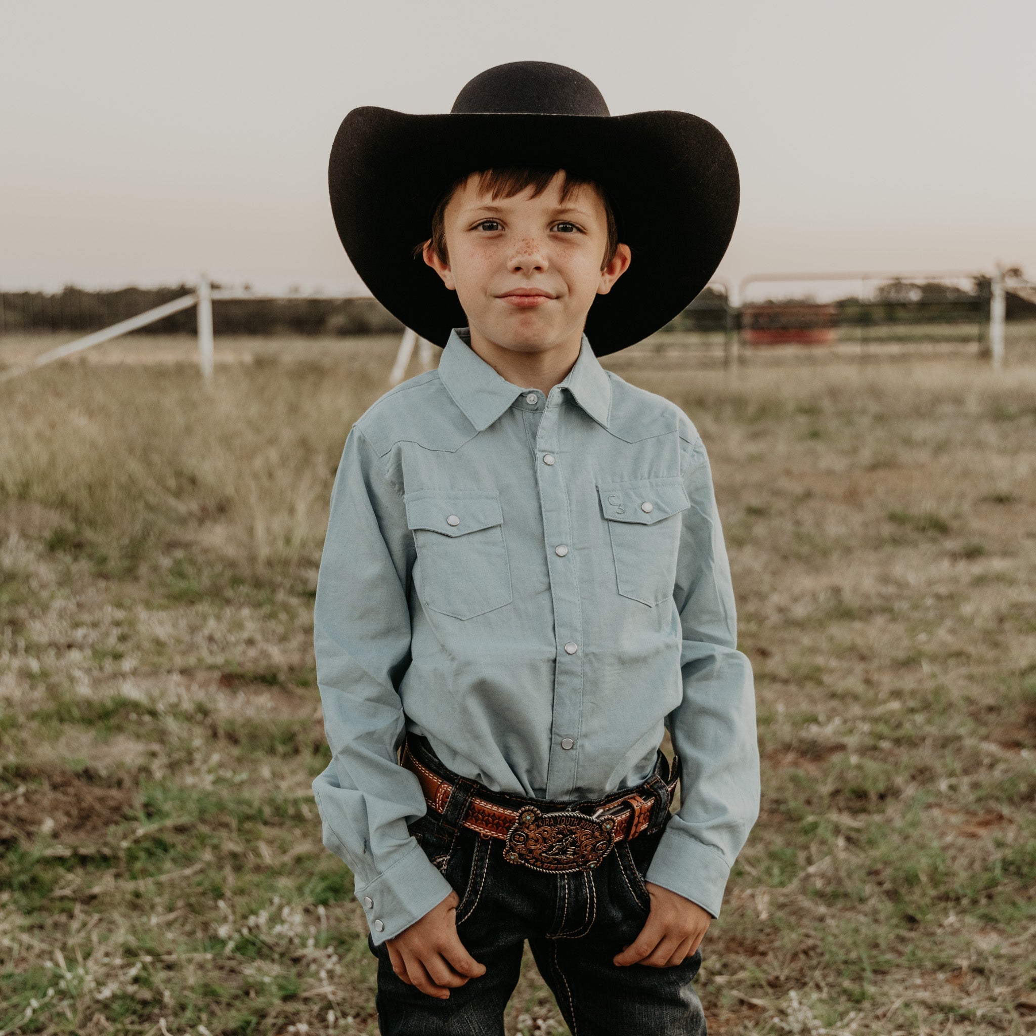 Cowkid Light Denim Long Sleeve Pearl Snap, supplier view 2