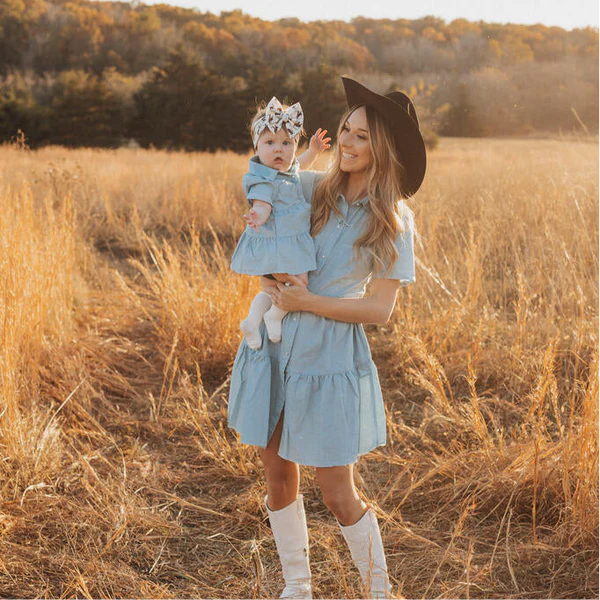 Cowkid Light Denim Pearl Snap Dress