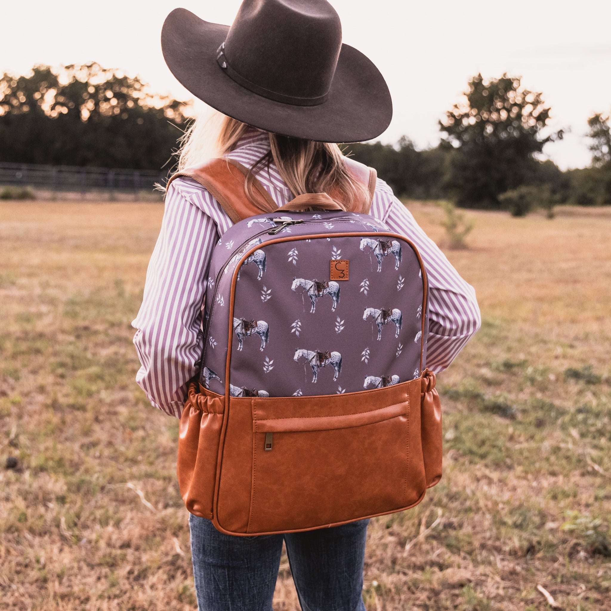 Cowkid Mauve Ranch Horse Backpack, supplier view 3