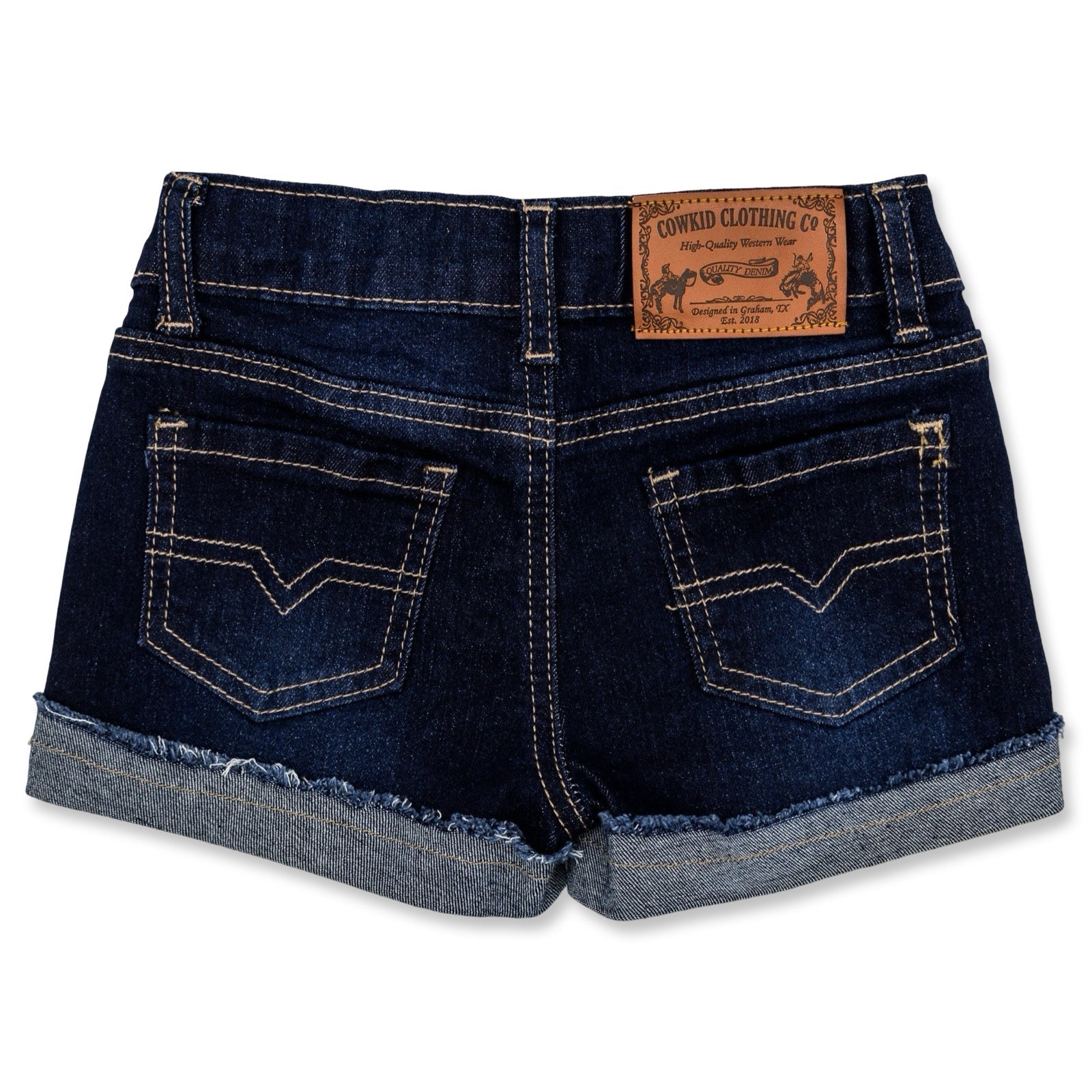 Cowkid Midnight Denim Youth Shorts, supplier view 2