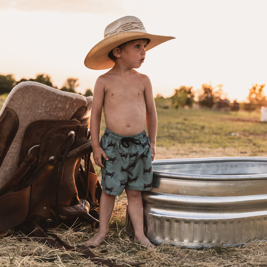 Cowkid Olive Angus Swim Trunks, supplier view 2