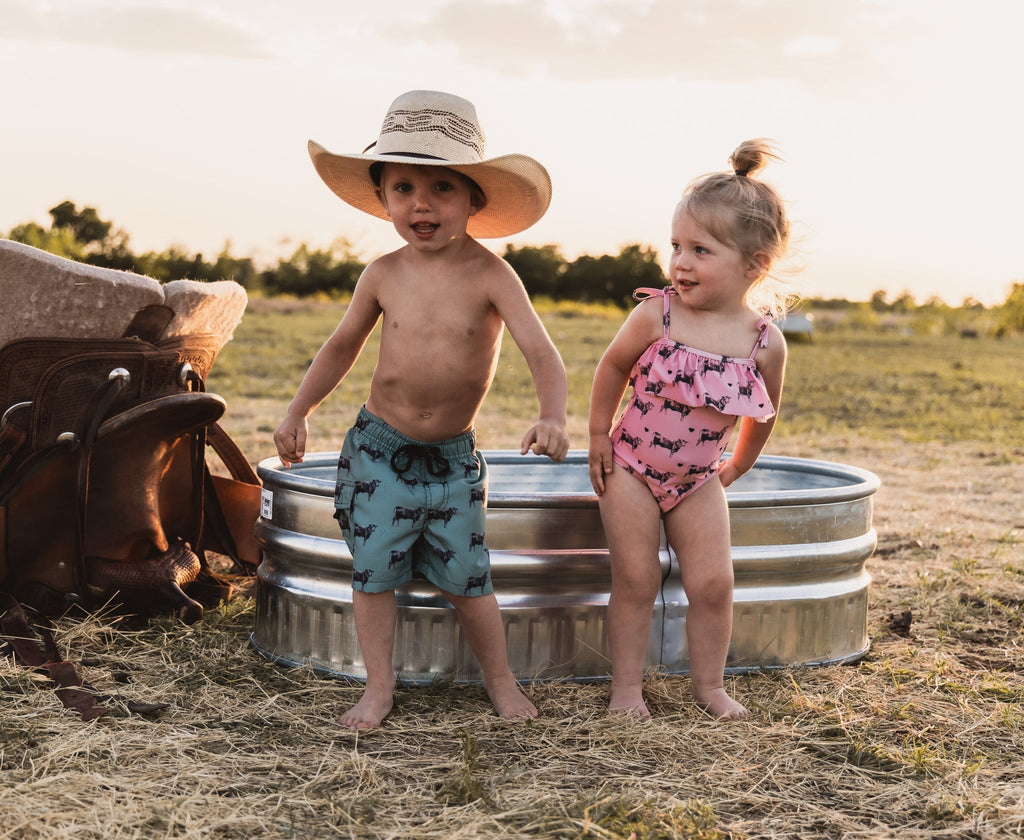 Cowkid Olive Angus Swim Trunks, supplier view 3