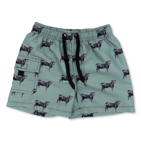 Cowkid Olive Angus Swim Trunks