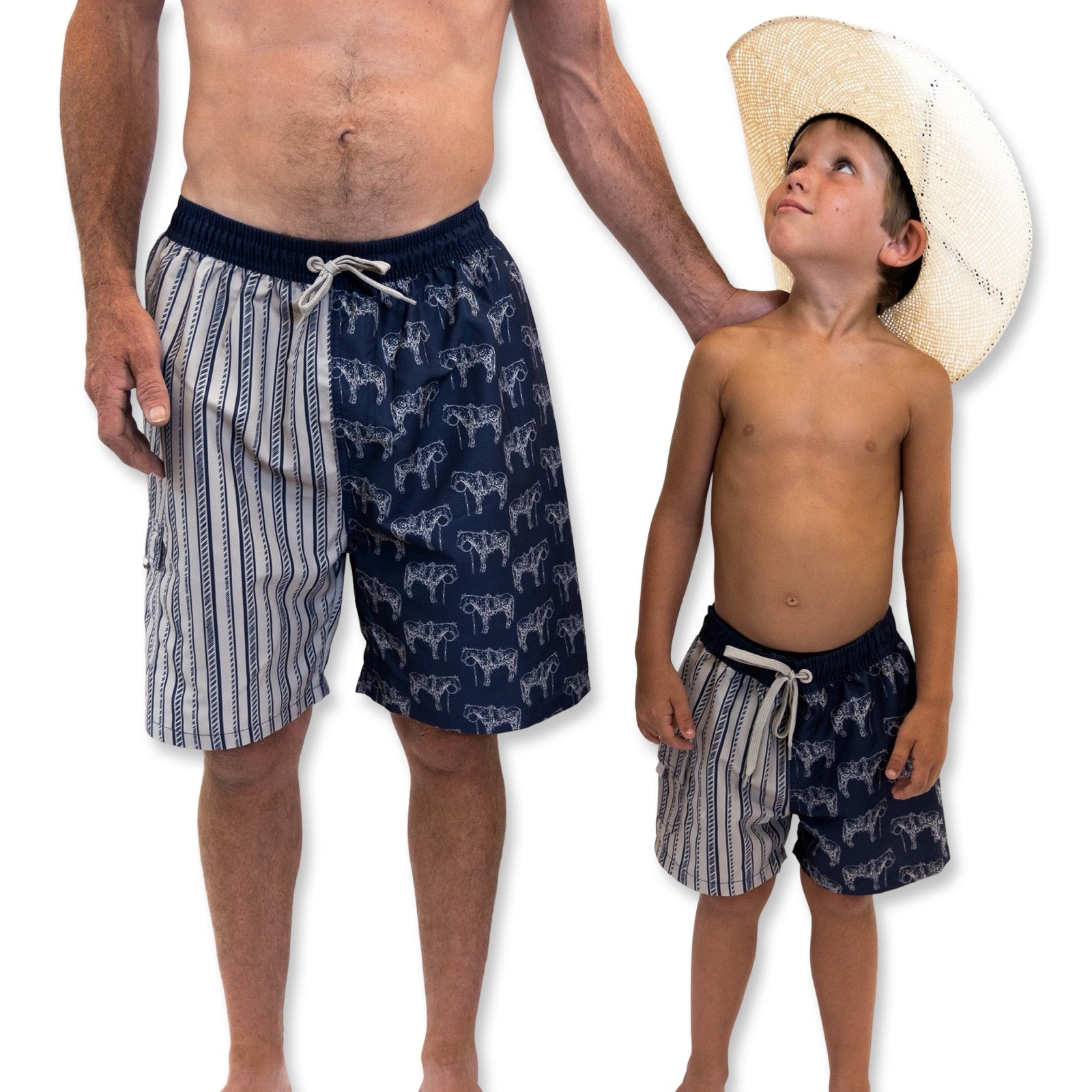 Cowkid Ranch Horse Pinstripe Men's Swim Trunks, supplier view 2