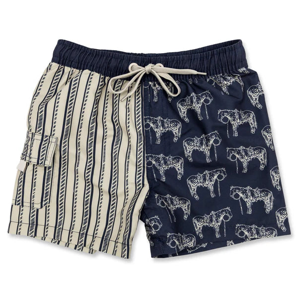 Cowkid Ranch Horse Pinstripe Men's Swim Trunks