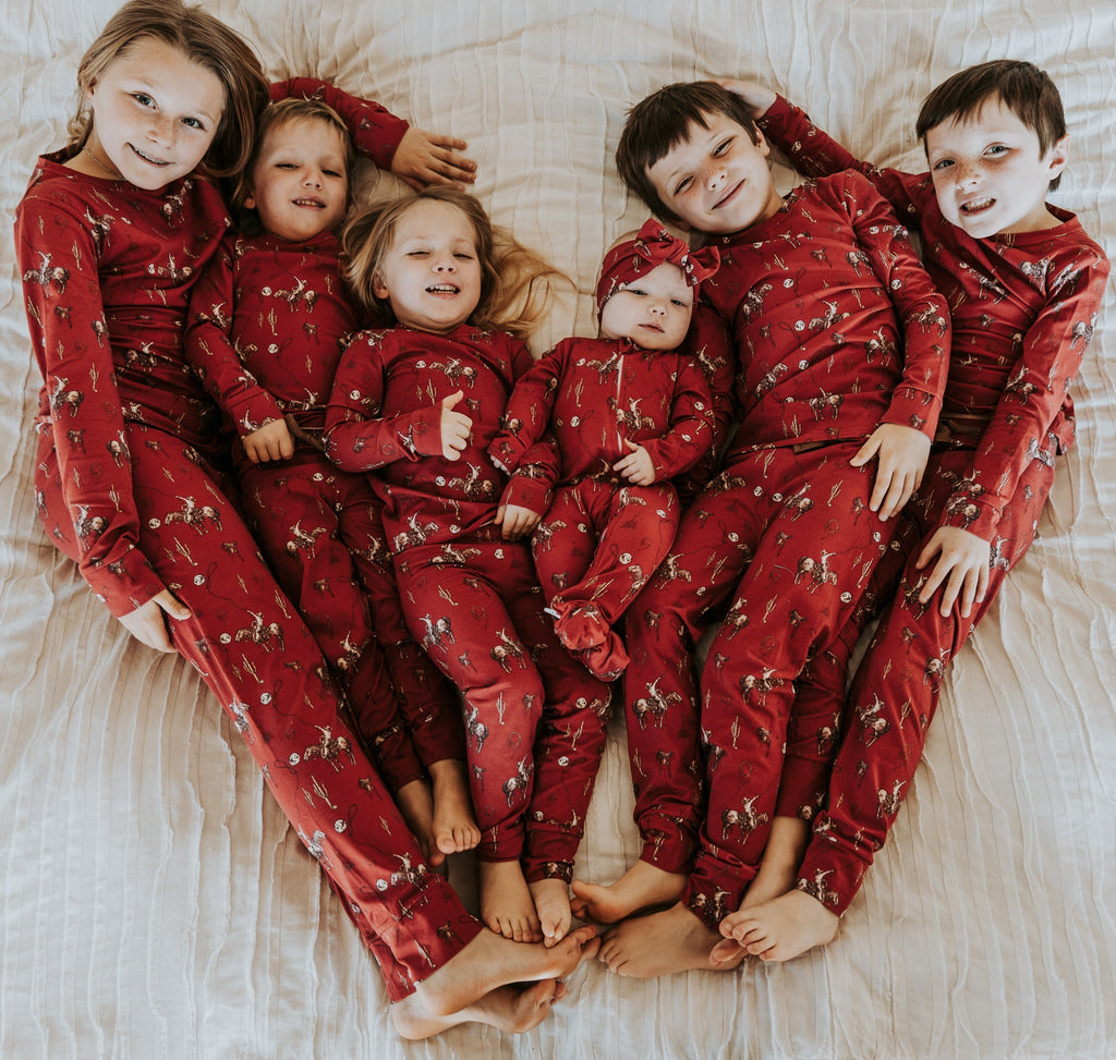 Cowkid Rope the Moon Maroon Long-Sleeve Pajama Set, supplier view 2