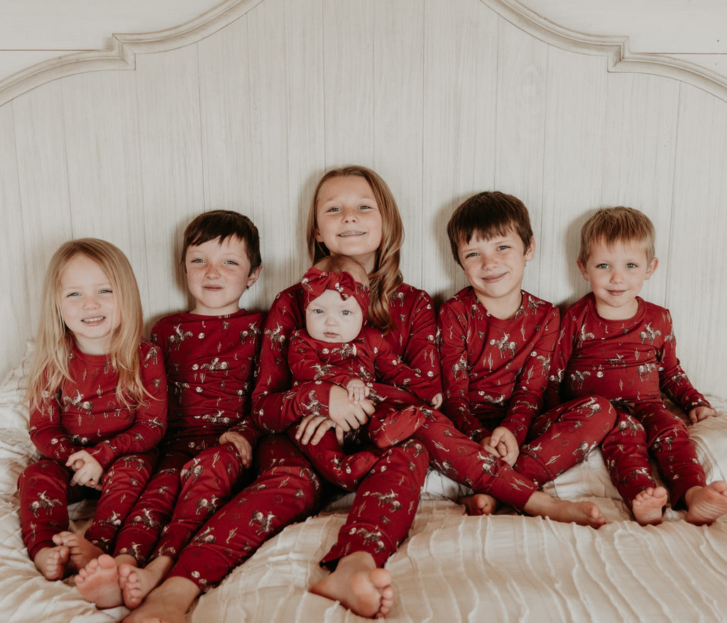 Cowkid Rope the Moon Maroon Long-Sleeve Pajama Set, supplier view 3