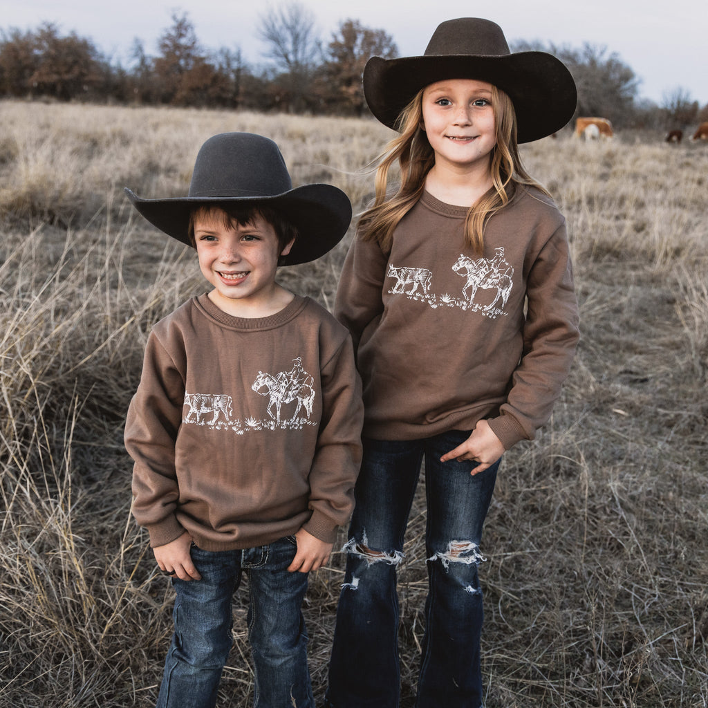 Cowkid Sorting Steers Crewneck Sweatshirt, supplier view 2