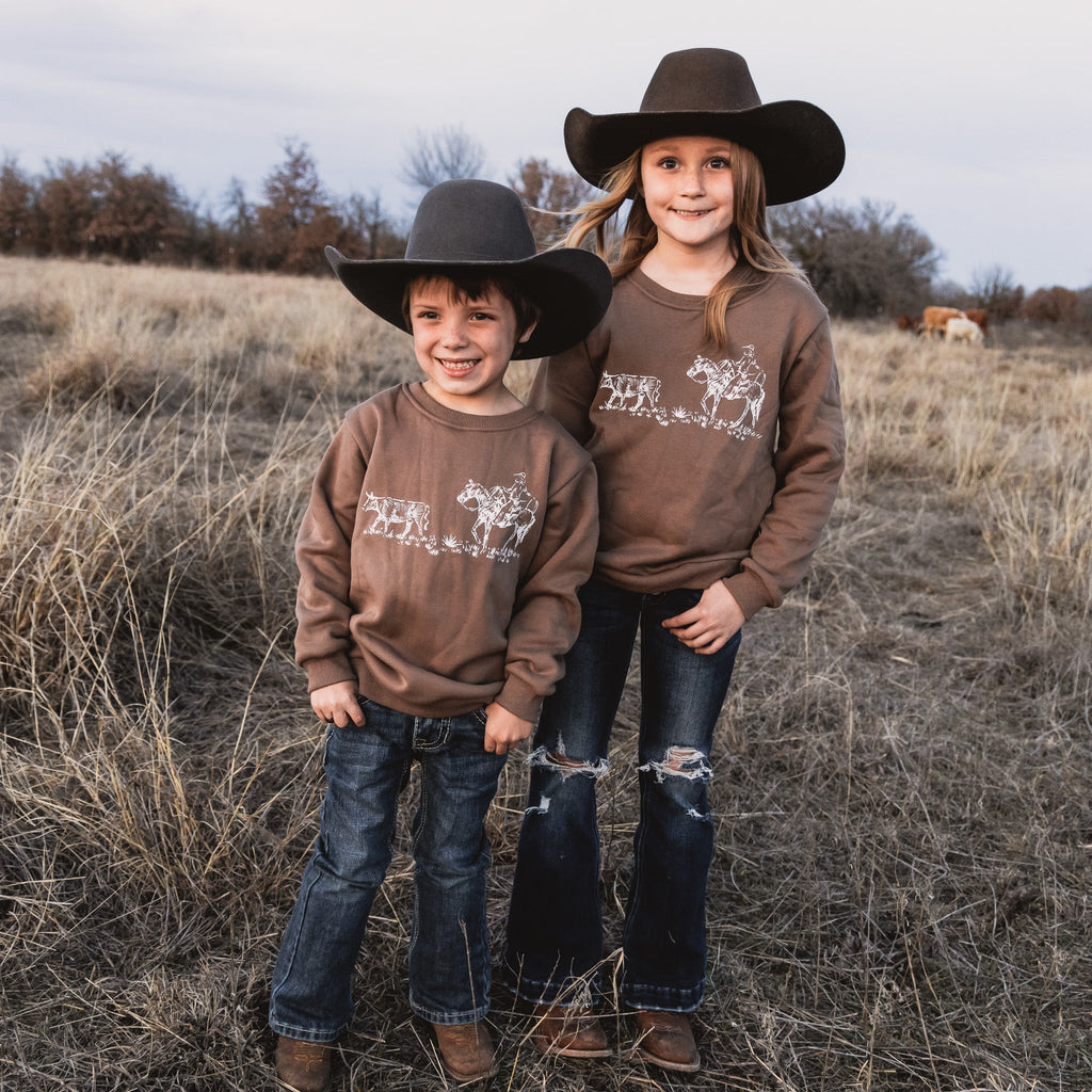 Cowkid Sorting Steers Crewneck Sweatshirt, supplier view 3