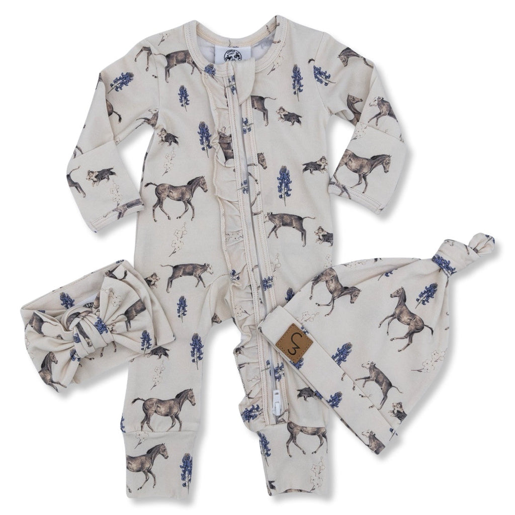 Cowkid Spring on the Ranch Ruffled Folding Feet Jammies, supplier view 2
