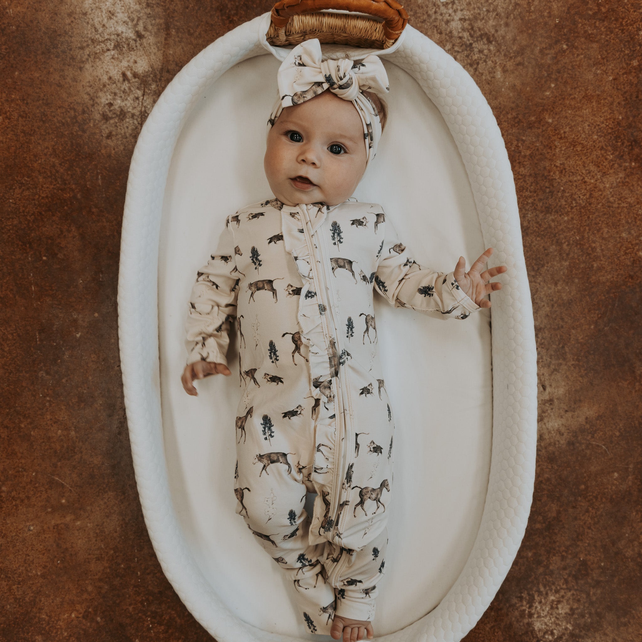 Cowkid Spring on the Ranch Ruffled Folding Feet Jammies, supplier view 3