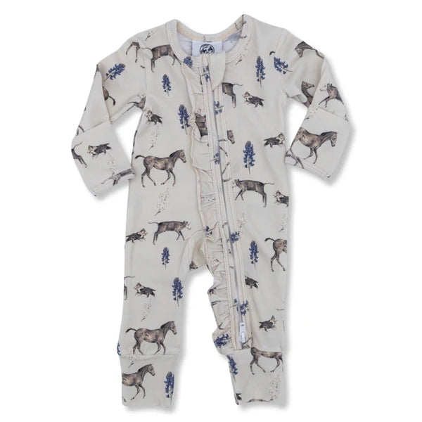 Cowkid Spring on the Ranch Ruffled Folding Feet Jammies