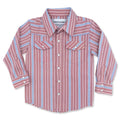 Cowkid Vintage Blue and Red Stripe Long Sleeve Pearl Snap