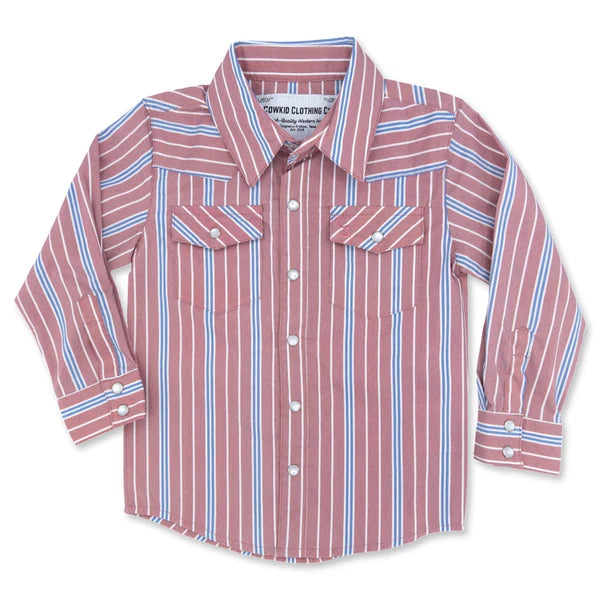 Cowkid Vintage Blue and Red Stripe Long Sleeve Pearl Snap