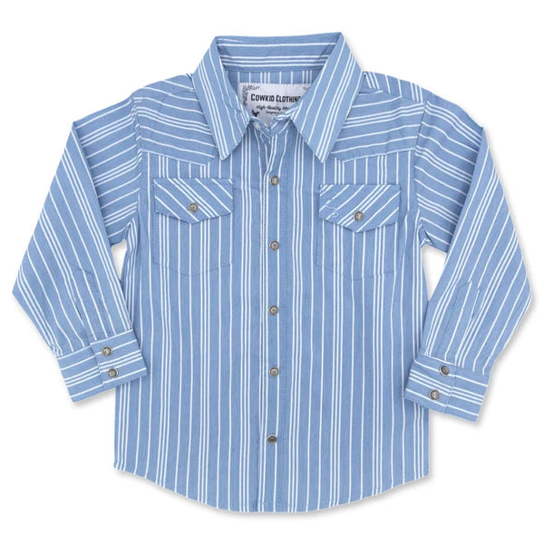 Cowkid Vintage Blue Stripe Long Sleeve Pearl Snap