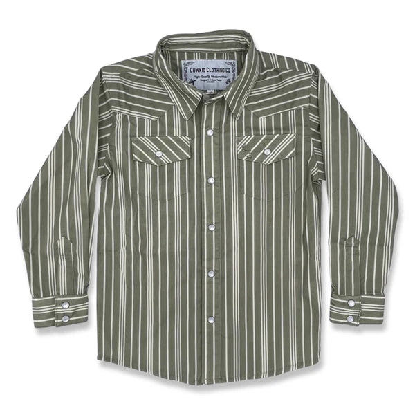 Cowkid Vintage Green Stripe Pearl Snap Shirt