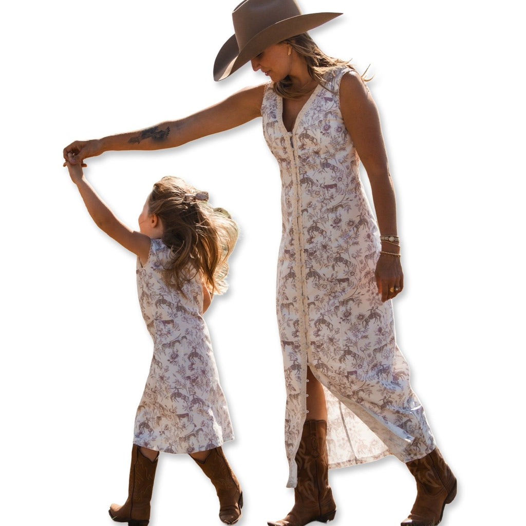 Cowkid Western Daydream Rose Girls' Midi Dress, supplier view 2