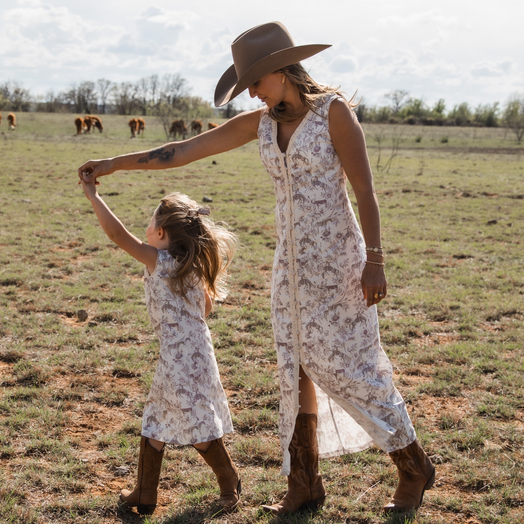 Cowkid Western Daydream Rose Girls' Midi Dress, supplier view 3