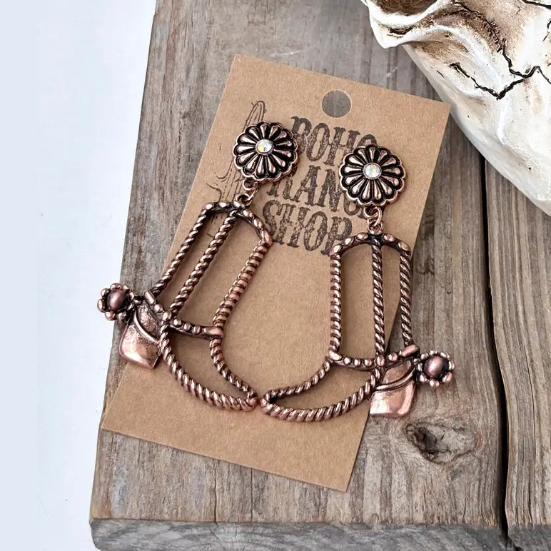 Cutout Western Boots Rhinestone Post Drop Earrings