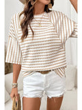 Striped Textured Knit 3/4 Sleeve Top
