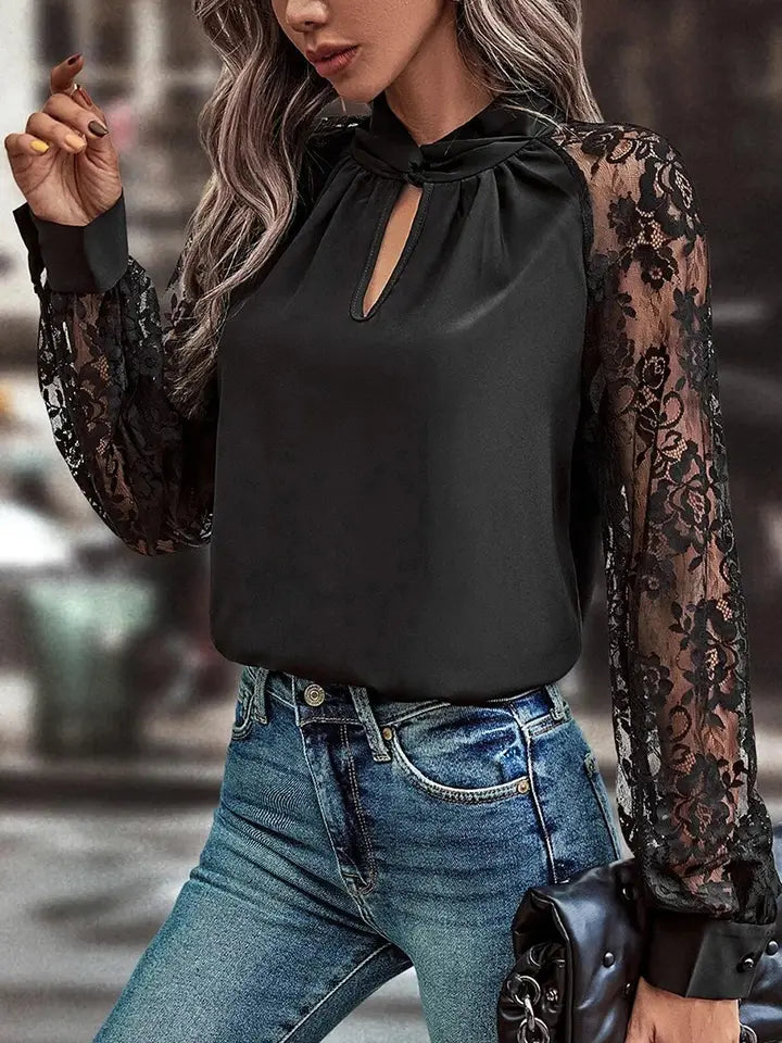 Black Keyhole Lace Blouse
