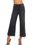 High Rise Washed Black Cropped Jean Pants